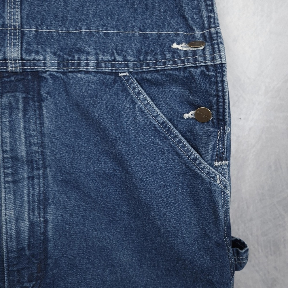 Carhartt Bib Overalls Mens 32 Blue Denim Workwear Hammer Loop R07 DSI - Picture 5 of 14